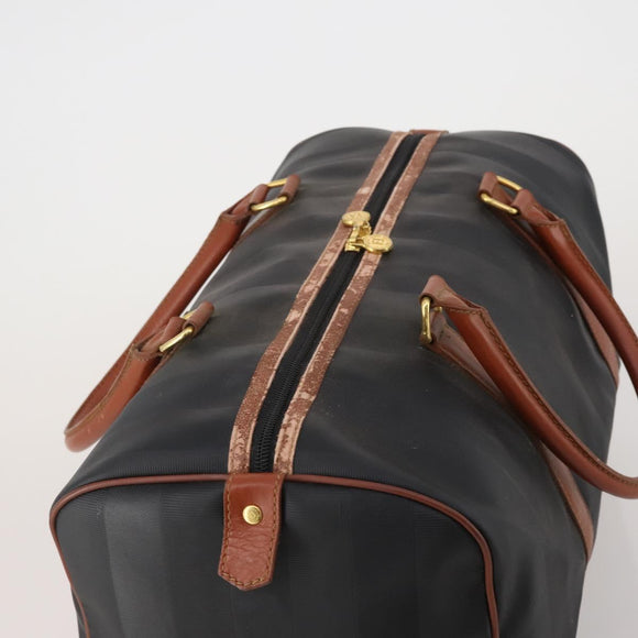 FENDI Pecan Boston Bag PVC Leather Black Brown Auth ep15801