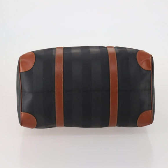 FENDI Pecan Boston Bag PVC Leather Black Brown Auth ep15801