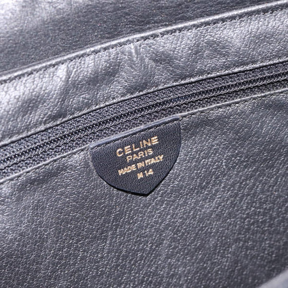 CELINE Shoulder Bag Leather Black Gold Tone Auth ep15804