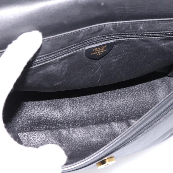 CELINE Shoulder Bag Leather Black Gold Tone Auth ep15804