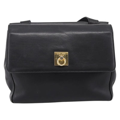 CELINE Shoulder Bag Leather Black Gold Tone Auth ep15804 - 0