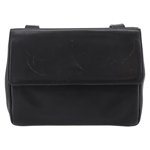 CELINE Shoulder Bag Leather Black Gold Tone Auth ep15804