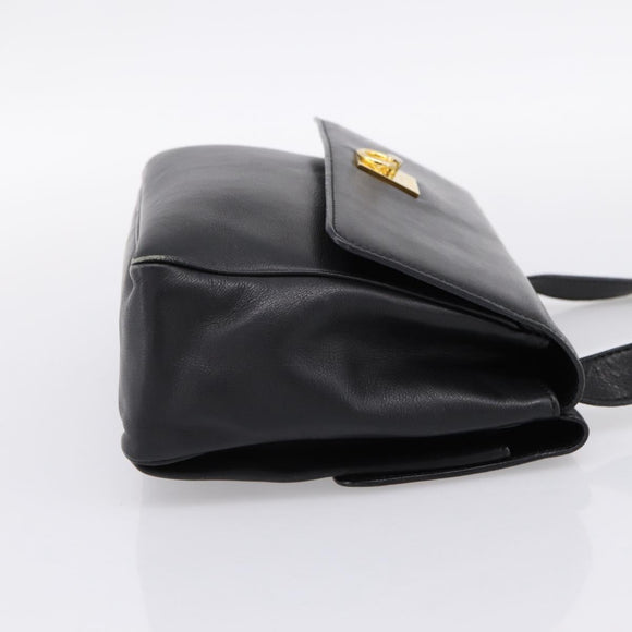 CELINE Shoulder Bag Leather Black Gold Tone Auth ep15804