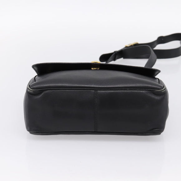 CELINE Shoulder Bag Leather Black Gold Tone Auth ep15804