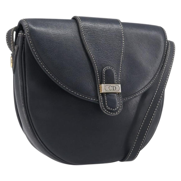 Christian Dior Shoulder Bag Leather Navy Silver Auth ep15806