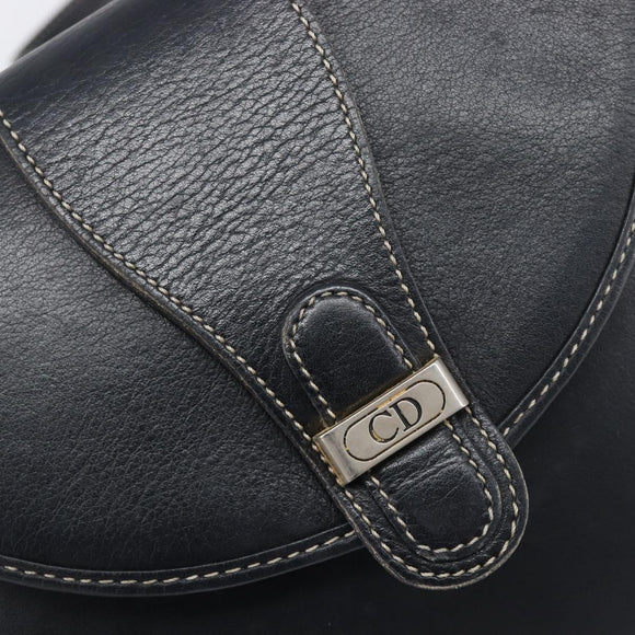 Christian Dior Shoulder Bag Leather Navy Silver Auth ep15806