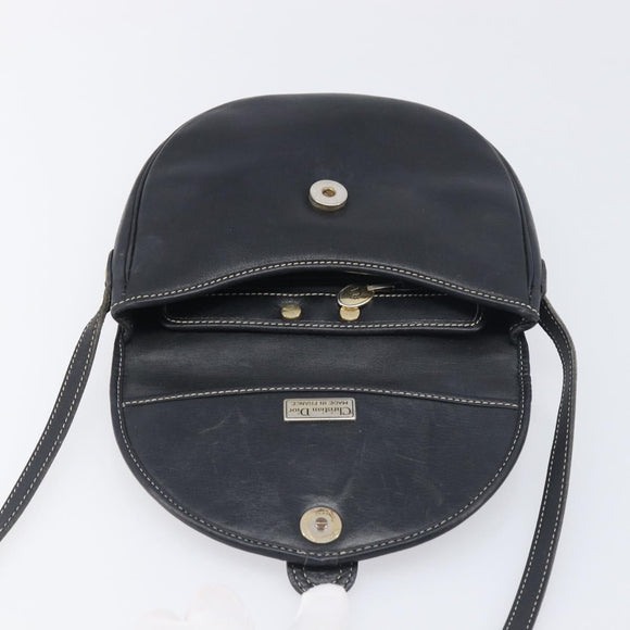 Christian Dior Shoulder Bag Leather Navy Silver Auth ep15806