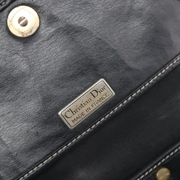 Christian Dior Shoulder Bag Leather Navy Silver Auth ep15806