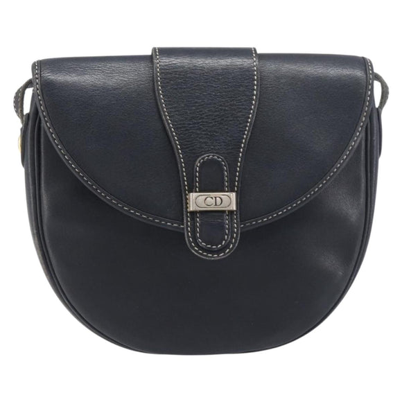Christian Dior Shoulder Bag Leather Navy Silver Auth ep15806