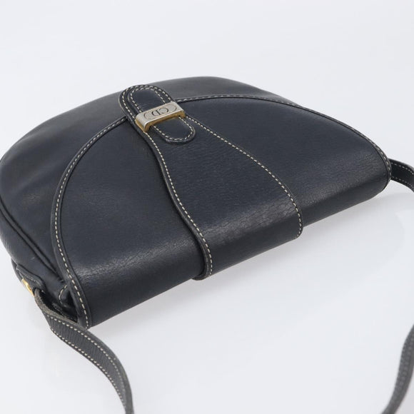 Christian Dior Shoulder Bag Leather Navy Silver Auth ep15806