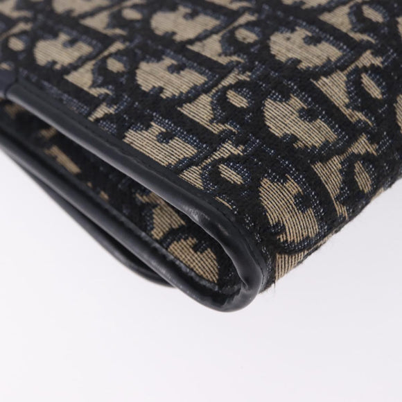 Christian Dior Trotter Canvas Clutch Bag Navy Gold Tone Auth ep15807