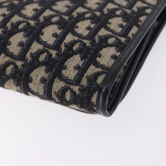 Christian Dior Trotter Canvas Clutch Bag Navy Gold Tone Auth ep15807