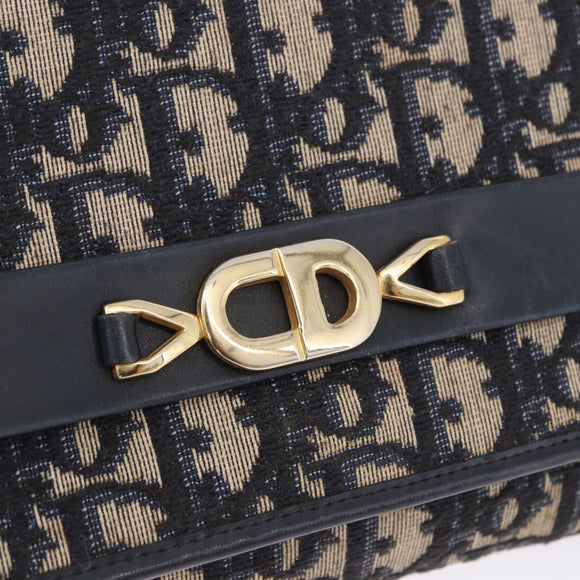 Christian Dior Trotter Canvas Clutch Bag Navy Gold Tone Auth ep15807