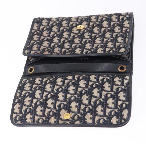 Christian Dior Trotter Canvas Clutch Bag Navy Gold Tone Auth ep15807