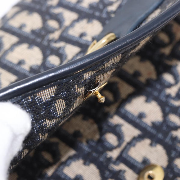 Christian Dior Trotter Canvas Clutch Bag Navy Gold Tone Auth ep15807
