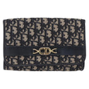 Christian Dior Trotter Canvas Clutch Bag Navy Gold Tone Auth ep15807-2