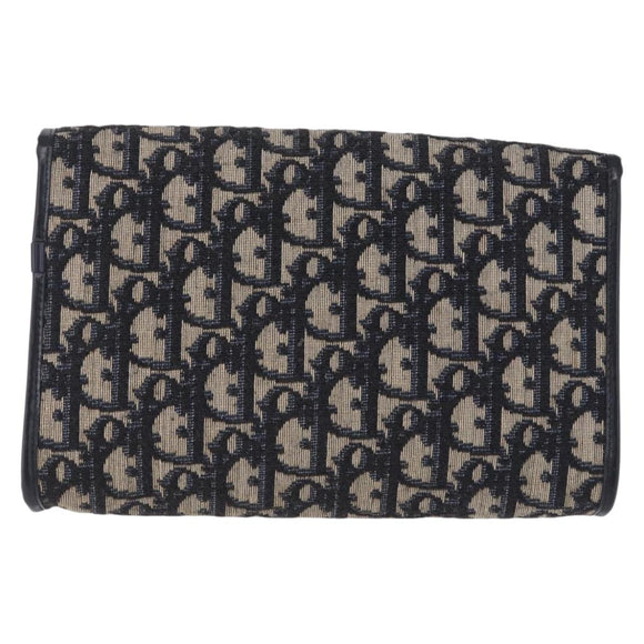Christian Dior Trotter Canvas Clutch Bag Navy Gold Tone Auth ep15807