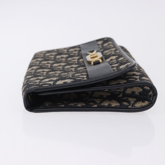 Christian Dior Trotter Canvas Clutch Bag Navy Gold Tone Auth ep15807