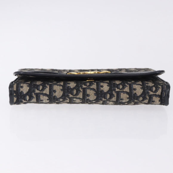 Christian Dior Trotter Canvas Clutch Bag Navy Gold Tone Auth ep15807