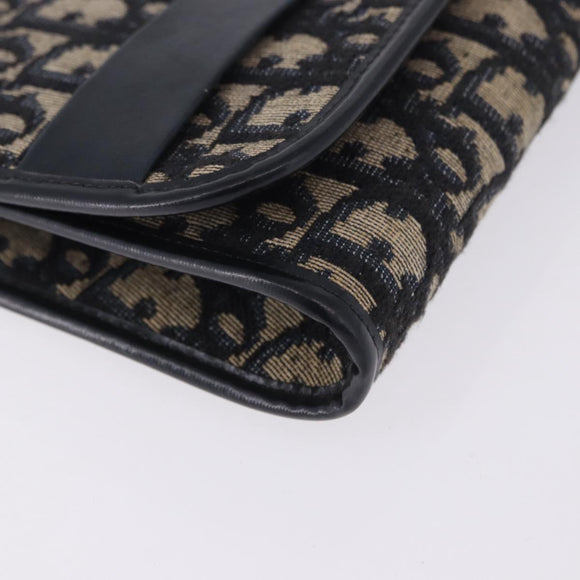 Christian Dior Trotter Canvas Clutch Bag Navy Gold Tone Auth ep15807