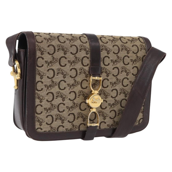 CELINE C Saluki Shoulder Bag Canvas Beige Gold Tone Auth ep15812