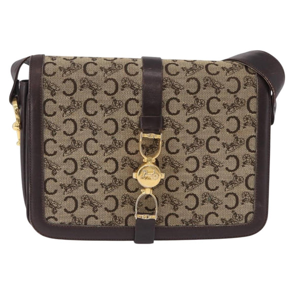 CELINE C Saluki Shoulder Bag Canvas Beige Gold Tone Auth ep15812