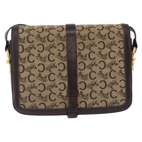 CELINE C Saluki Shoulder Bag Canvas Beige Gold Tone Auth ep15812