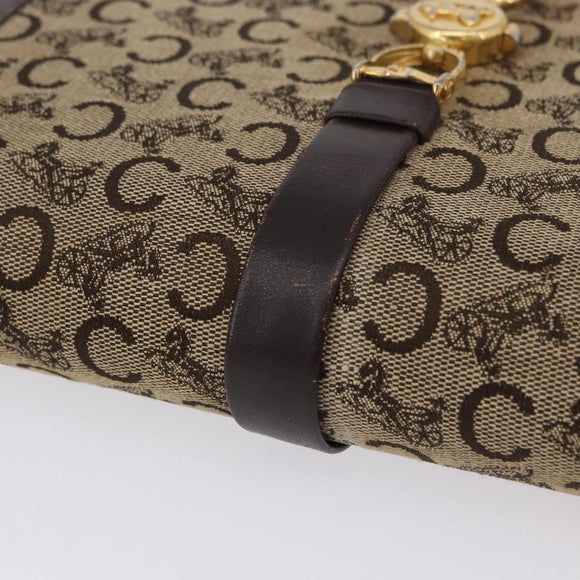 CELINE C Saluki Shoulder Bag Canvas Beige Gold Tone Auth ep15812