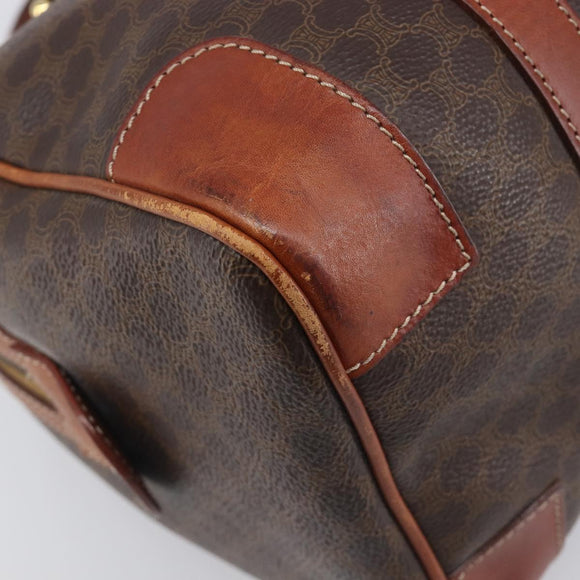 CELINE Macadam Hand Bag PVC Leather Brown Gold Tone Auth ep15813