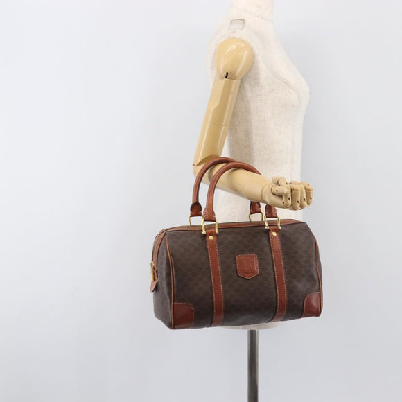 CELINE Macadam Hand Bag PVC Leather Brown Gold Tone Auth ep15813