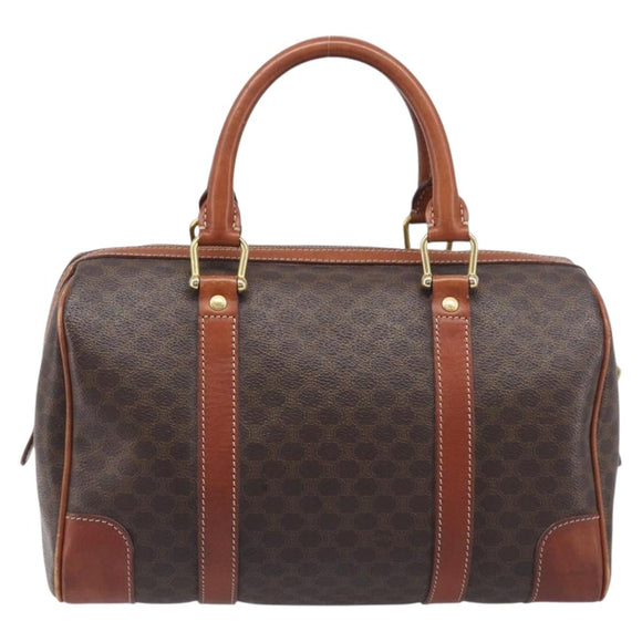 CELINE Macadam Hand Bag PVC Leather Brown Gold Tone Auth ep15813