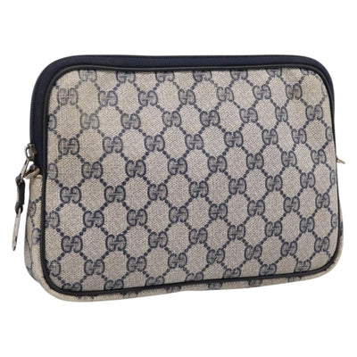 GUCCI GG Supreme Clutch Bag PVC Leather Navy Gold Tone Auth ep15814