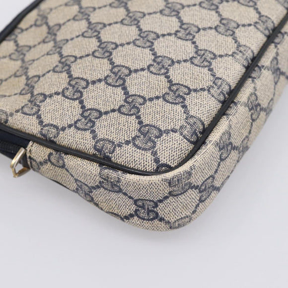 GUCCI GG Supreme Clutch Bag PVC Leather Navy Gold Tone Auth ep15814