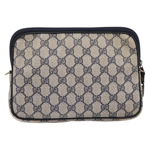 GUCCI GG Supreme Clutch Bag PVC Leather Navy Gold Tone Auth ep15814