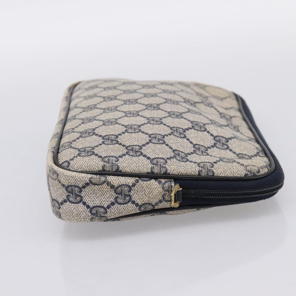 GUCCI GG Supreme Clutch Bag PVC Leather Navy Gold Tone Auth ep15814