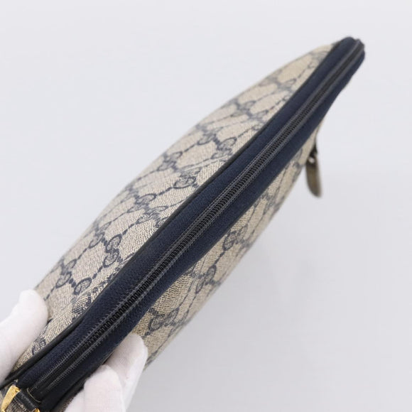GUCCI GG Supreme Clutch Bag PVC Leather Navy Gold Tone Auth ep15814