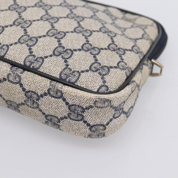 GUCCI GG Supreme Clutch Bag PVC Leather Navy Gold Tone Auth ep15814