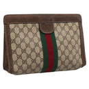 GUCCI PARFUMES GG Supreme Web Sherry Line Clutch Bag PVC Beige Auth ep15815-1