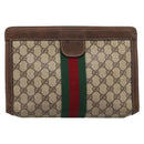 GUCCI PARFUMES GG Supreme Web Sherry Line Clutch Bag PVC Beige Auth ep15815-13
