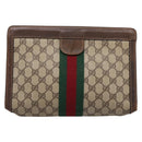GUCCI PARFUMES GG Supreme Web Sherry Line Clutch Bag PVC Beige Auth ep15815-2