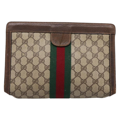 GUCCI PARFUMES GG Supreme Web Sherry Line Clutch Bag PVC Beige Auth ep15815 - 0