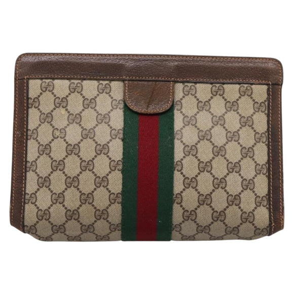 GUCCI PARFUMES GG Supreme Web Sherry Line Clutch Bag PVC Beige Auth ep15815