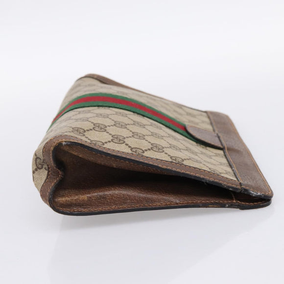 GUCCI PARFUMES GG Supreme Web Sherry Line Clutch Bag PVC Beige Auth ep15815