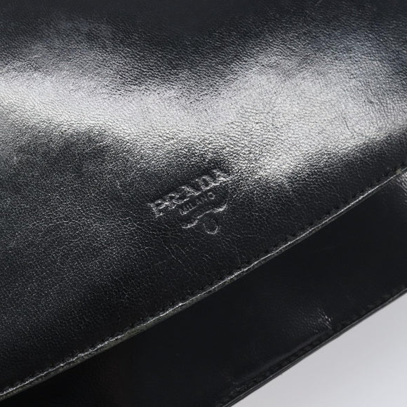PRADA Chain Shoulder Bag Leather Black Silver Auth ep15821A