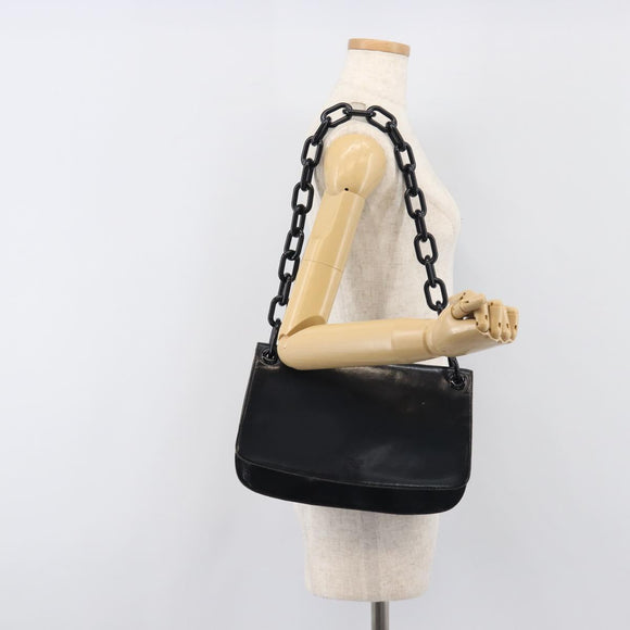 PRADA Chain Shoulder Bag Leather Black Silver Auth ep15821A