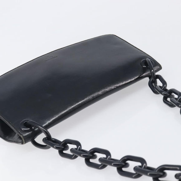 PRADA Chain Shoulder Bag Leather Black Silver Auth ep15821A
