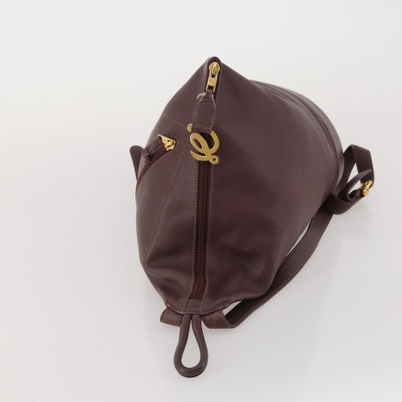 LOEWE Backpack Leather Bordeaux Gold Tone Auth ep15823