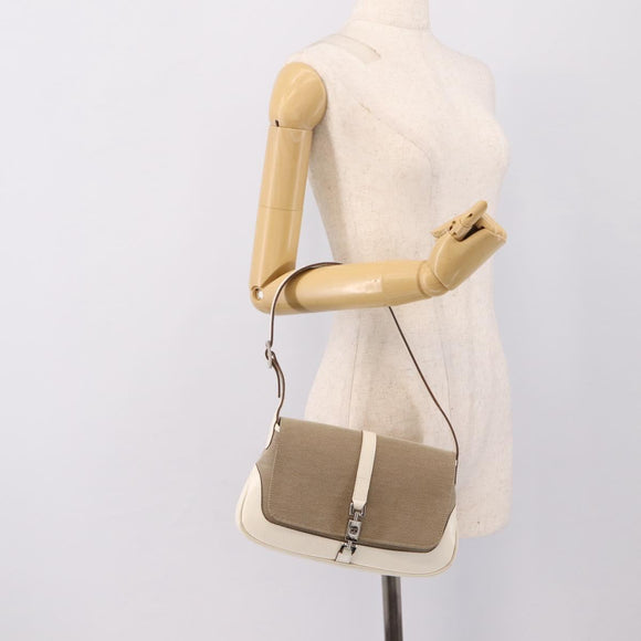 GUCCI Jackie Shoulder Bag Canvas Beige Silver 001 3824 Auth ep15824A