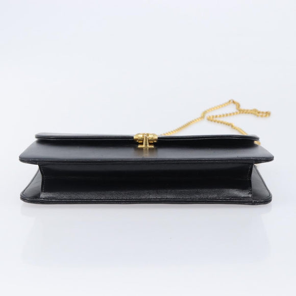 Christian Dior Chain Shoulder Bag Leather Black Gold Auth ep15864