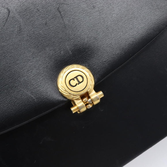 Christian Dior Chain Shoulder Bag Leather Black Gold Auth ep15864